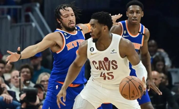 Donovan Mitchell (45) was heavily involved in New York trade rumors before he was eventually dealt with the Cleveland Cavaliers